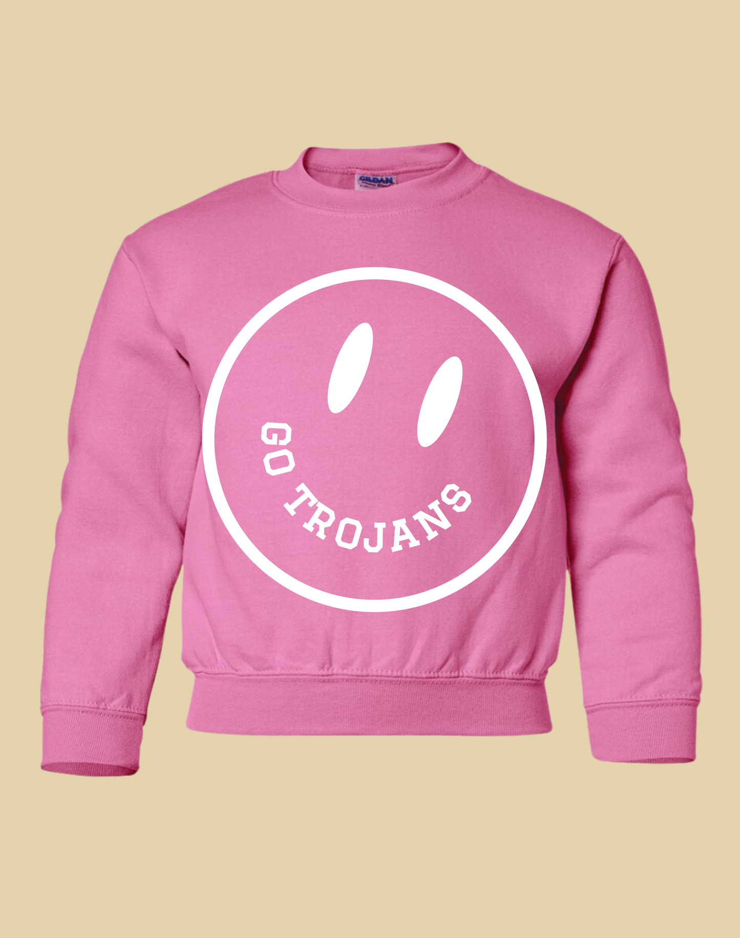 Go Trojans - Smiley Sweatshirt (Neon Pink - Youth and Adult)