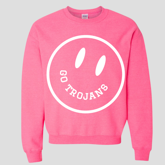 Go Trojans - Smiley Sweatshirt (Neon Pink - Youth and Adult)